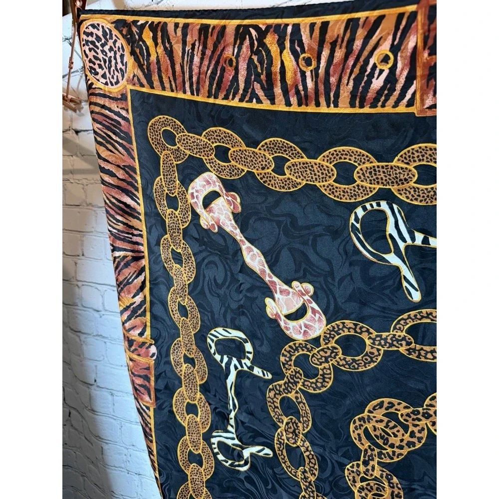 VTG Silk Horsebit Chainlink Leopard Square Regal Scarf Designer Inspired‎ Italy